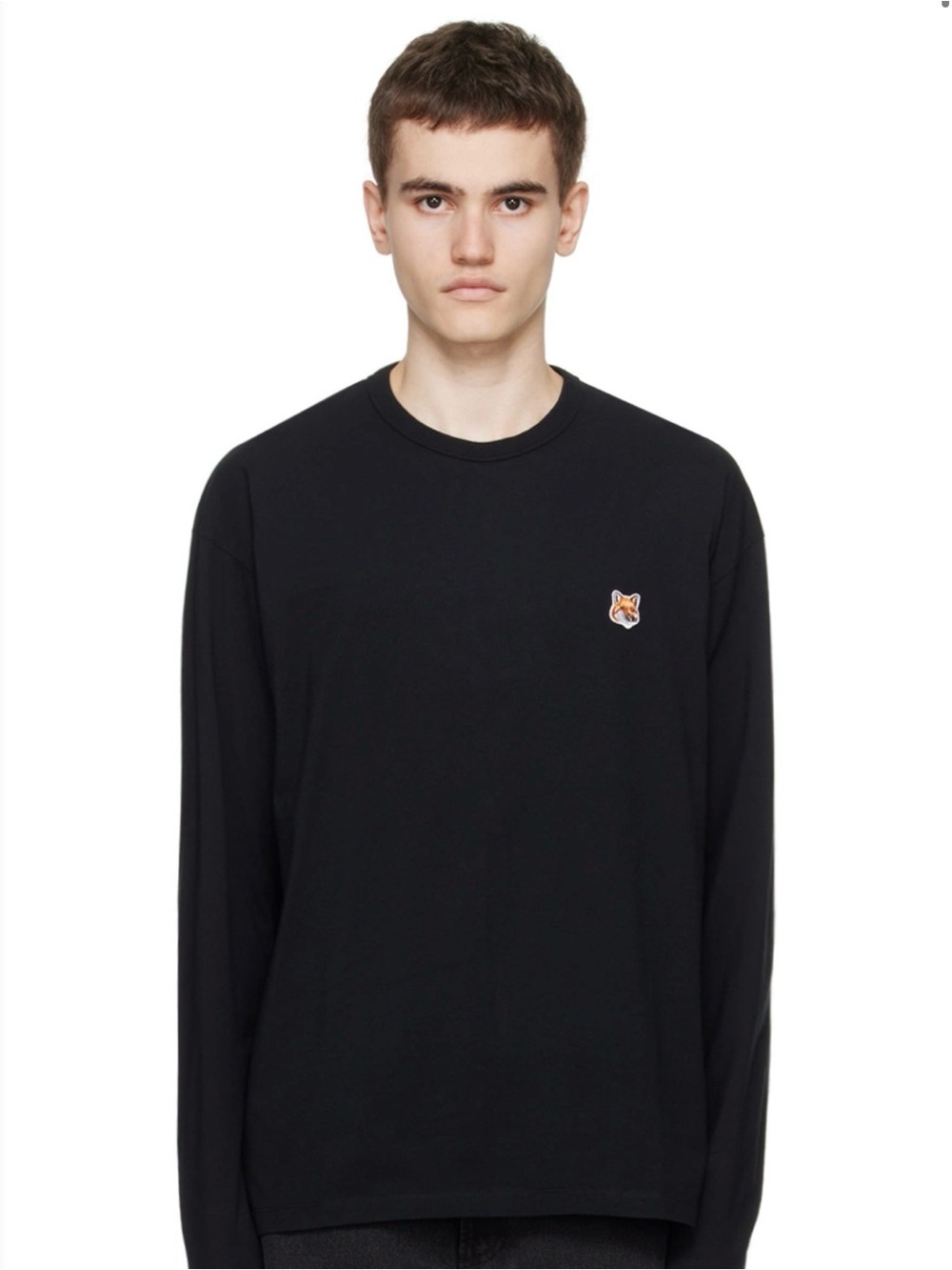 MAISON KITSUNE Men's Black Long-Sleeve Fox Patch Tee XS